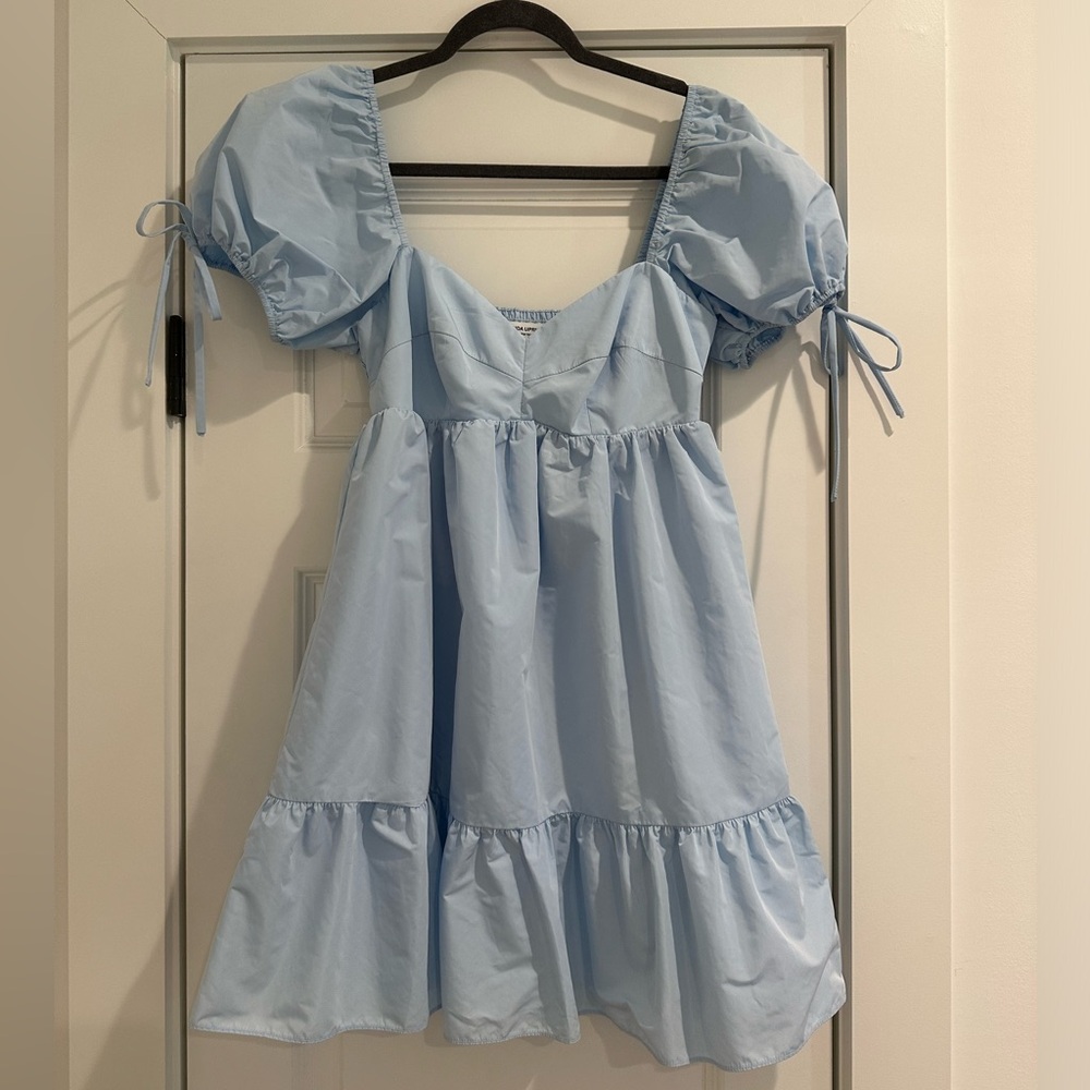 Amanda Uprichard Sky Blue Puff Sleeve Dress
